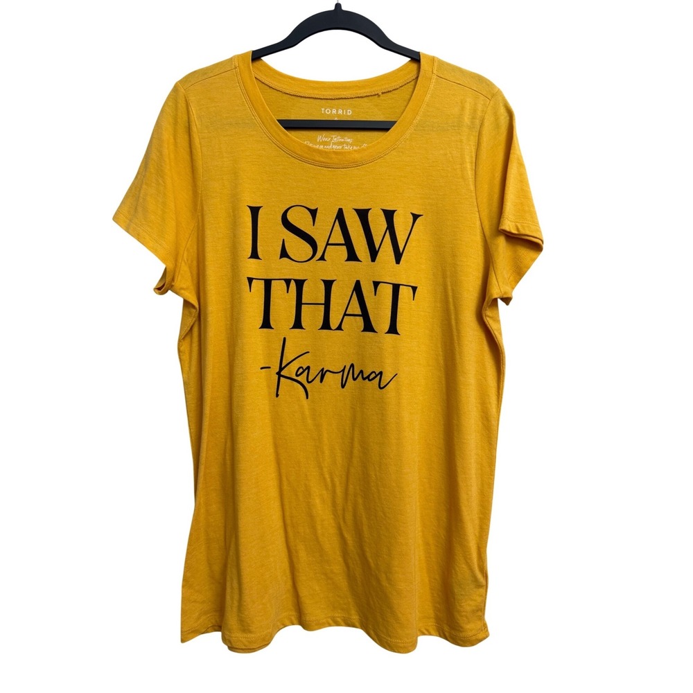 Torrid I Saw That Karma Graphic Tee Mustard Yellow Slim Fit Size 0 L XL